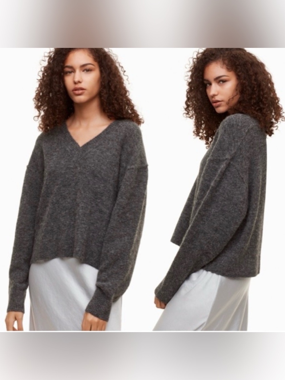 NWOT Women's Aritzia Wilfred Free Charcoal V-Neck Cozy Sweater Size 1 or XS